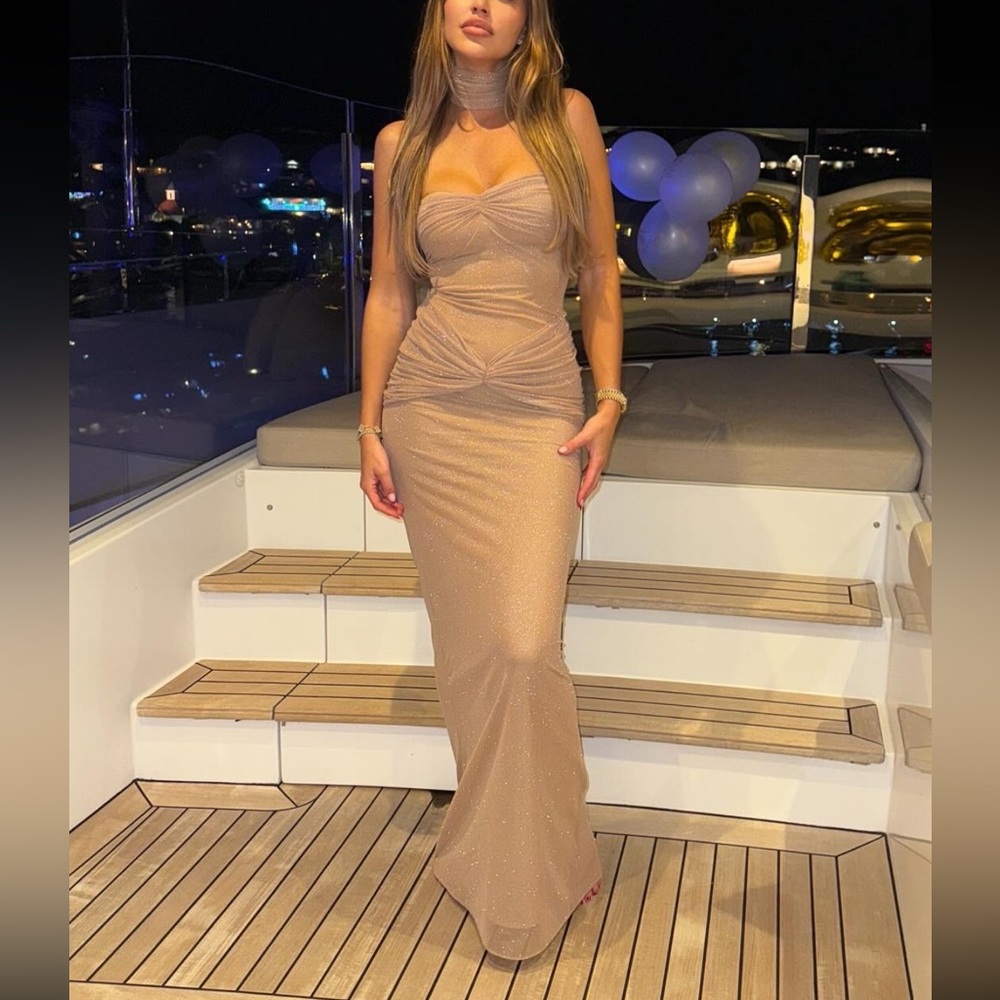 Mirror Palais Strapless Tan Gown
